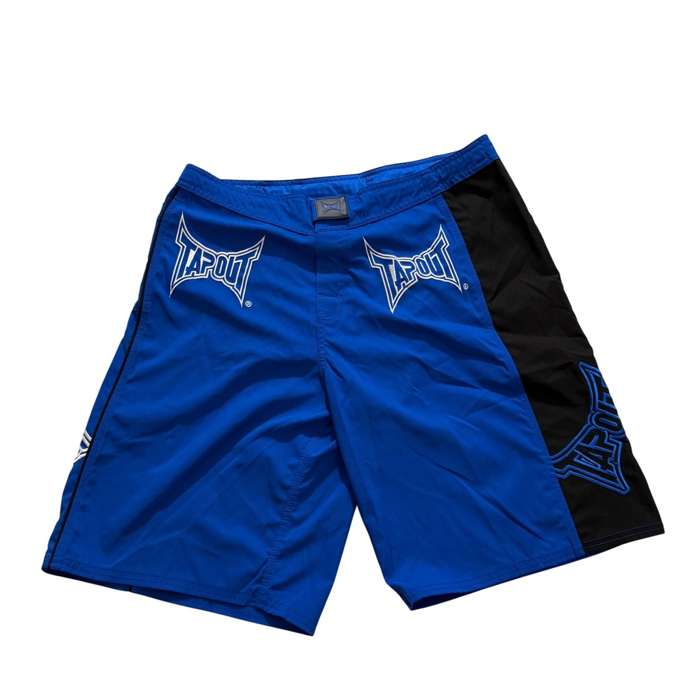 Y2K Tapout MMA Shorts Mens 36 Royal Blue Black Embroidered Logo Fight Training